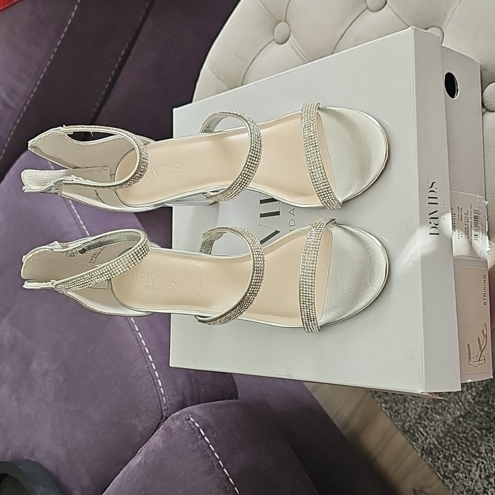 David's Bridal Silver Rhinestone Heels - Picture 2 of 6